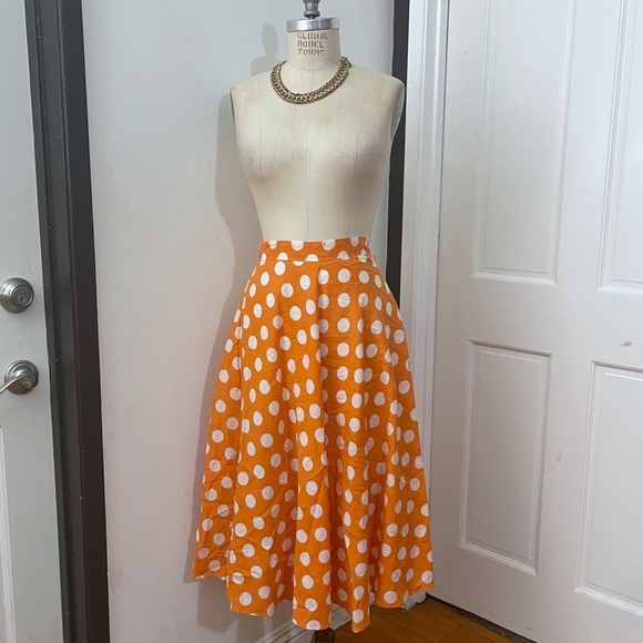 Vintage Dresses & Skirts - Vintage Polka Dots Orange and White Circle Skirt